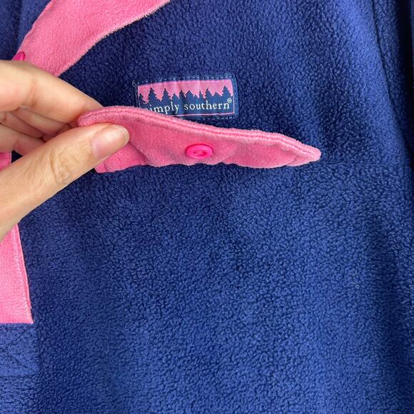 Simply Southern Navy & Light Pink Fleece Pullover Quarter Snap Size M - Picture 4 of 11